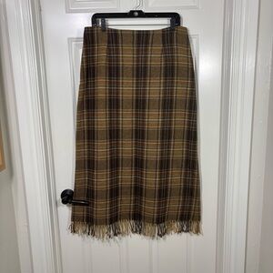 A. Giannetti Plaid Lined Wool Blend Midi Skirt Women’s 12P Brown and Tan